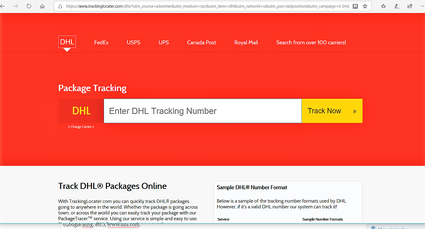 Real DHL website
